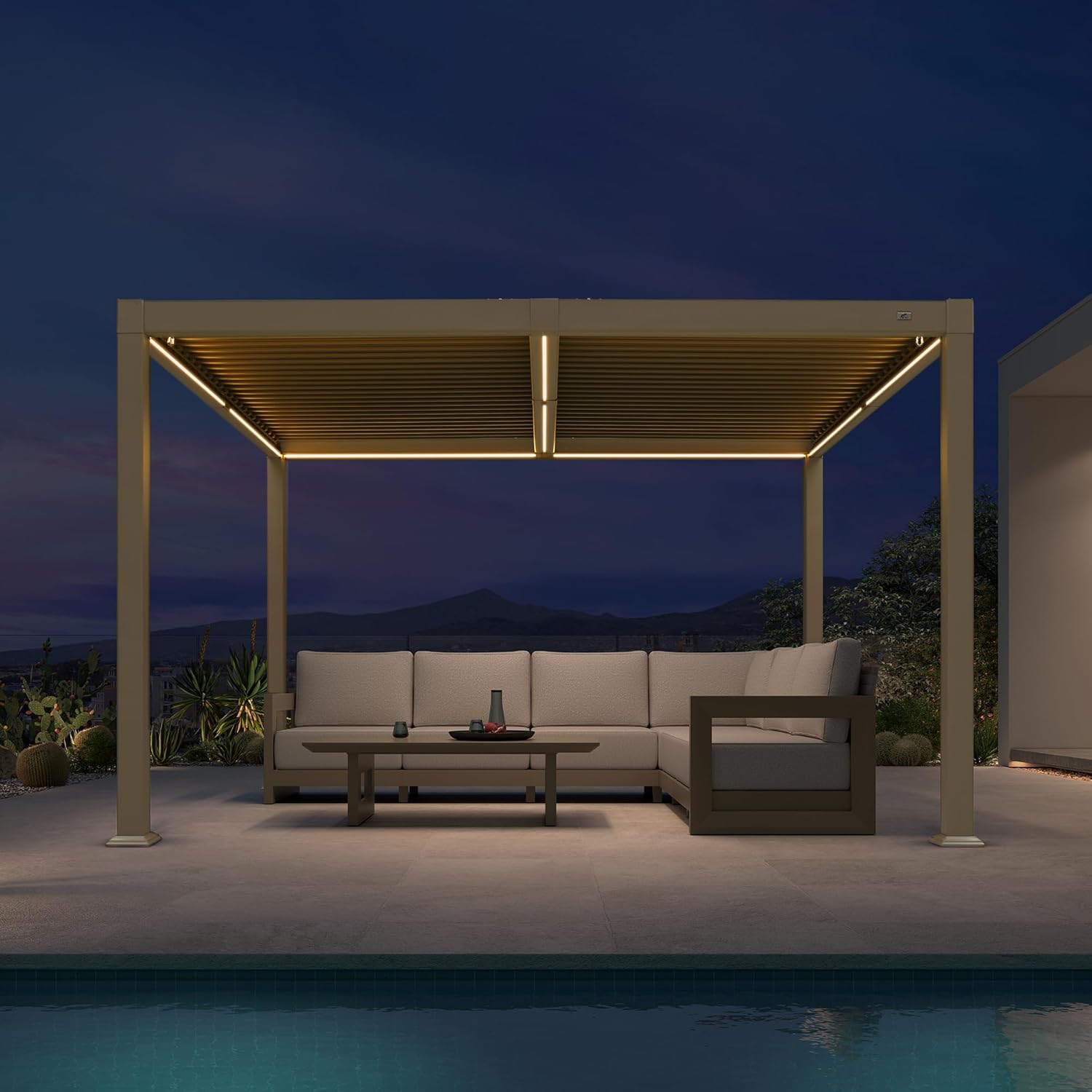 bleujardin - pergola bioclimatique LED - 3x3,65m - alu, lames orientables, étanche