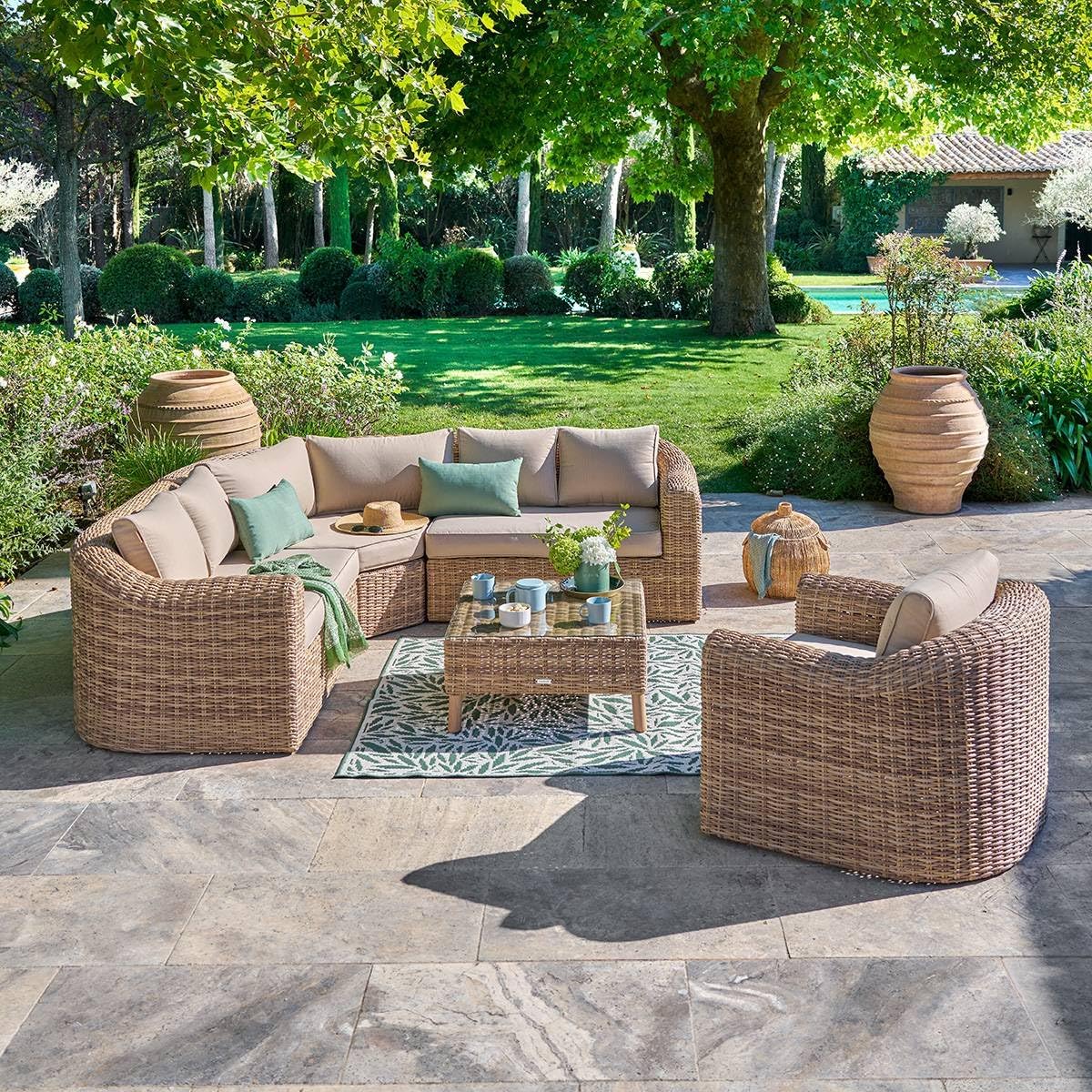 bleujardin - Mooréa Savana salon d'angle 5 places - aluminium époxy rustproof - extérieur terrasse