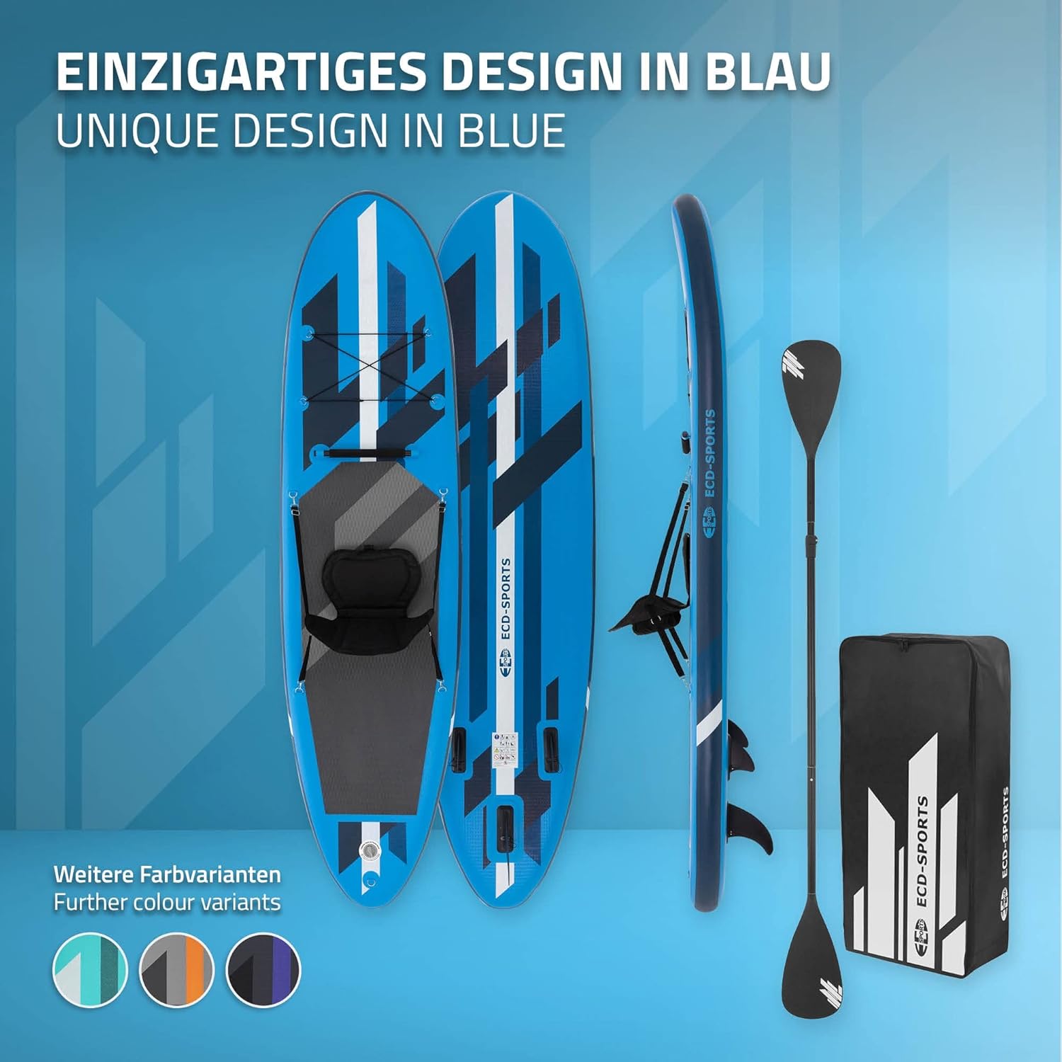 bleujardin Stand Up Surf Paddle Board Gonflable 305/308/320/380 cm | PVC | jusqu'à 120/150 kg | Épaisseur 10/15 cm | Planche de Surf Pagaie Sac de Transport Pompe à Air | Diverses Couleurs Modèles