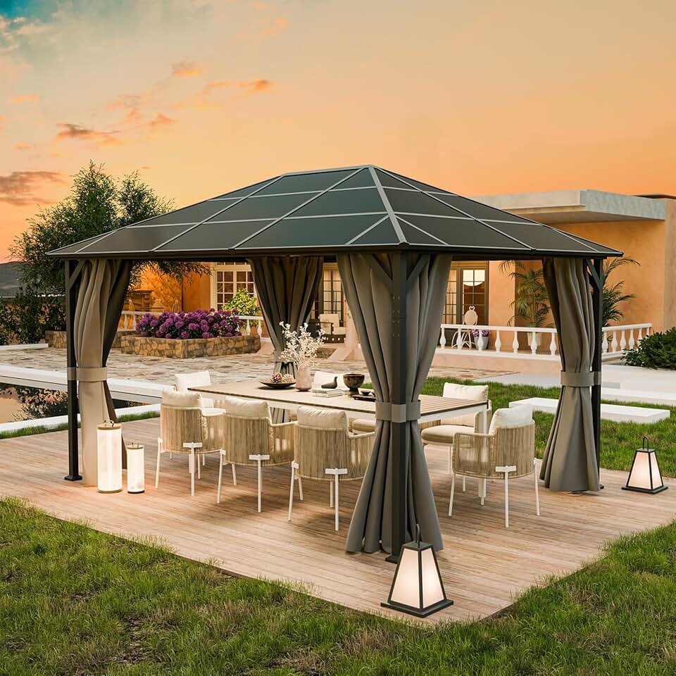 bleujardin - tonnelle 3x4m imperméable, rideaux UV résistants, Gris