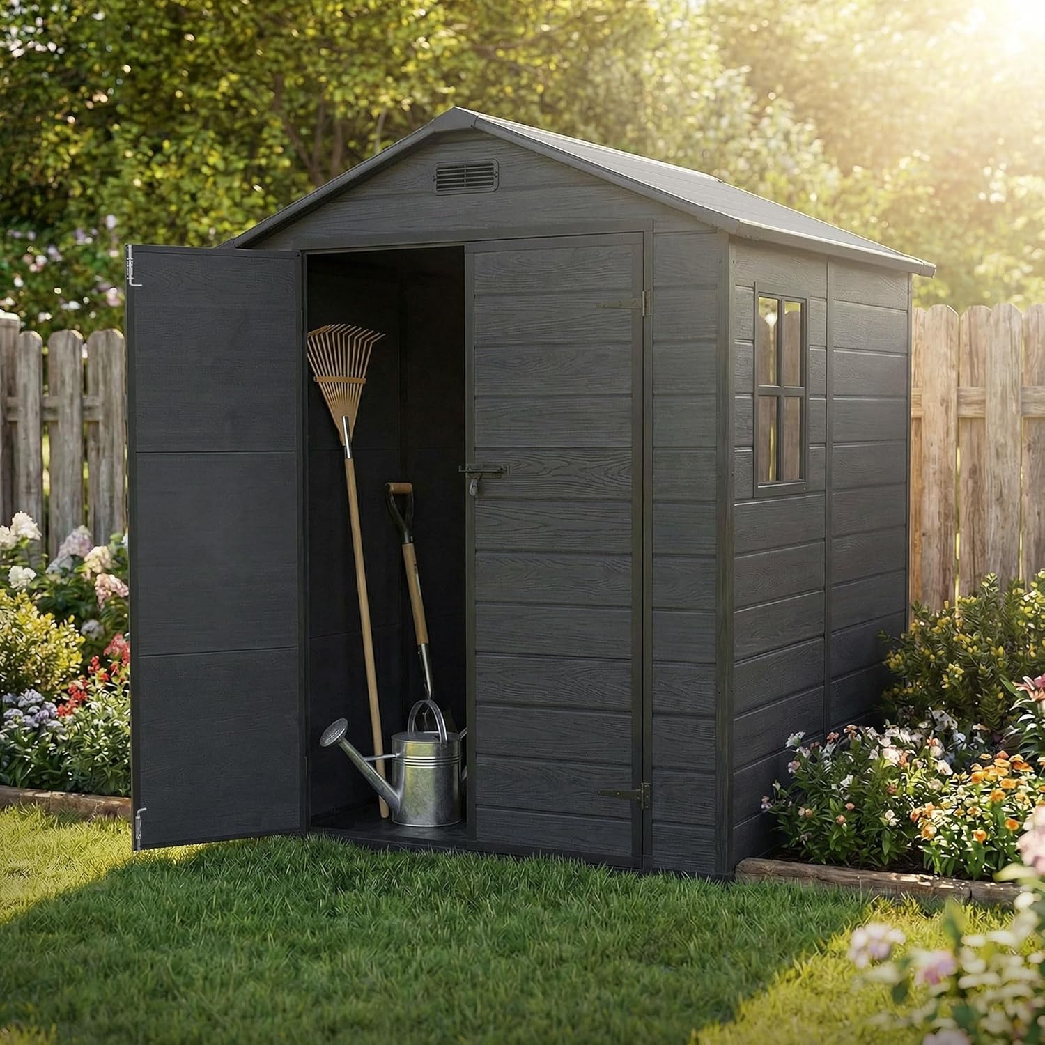 bleujardin - Abri de jardin résine 151x182x220 cm double porte, 5m³, fenêtre, ventilation