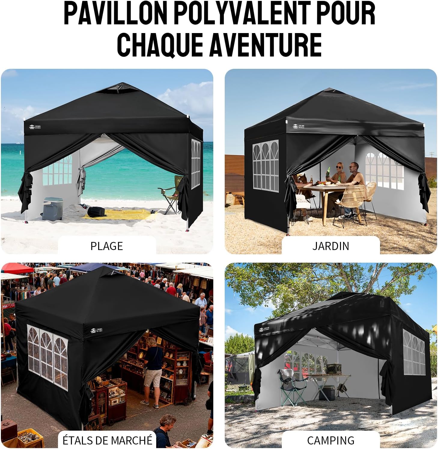 bleujardin - Tonnelle pliante 3x3m imperméable, P/Pop-Up, 4 parois amovibles, Sac, UPF 50+ - CN0032