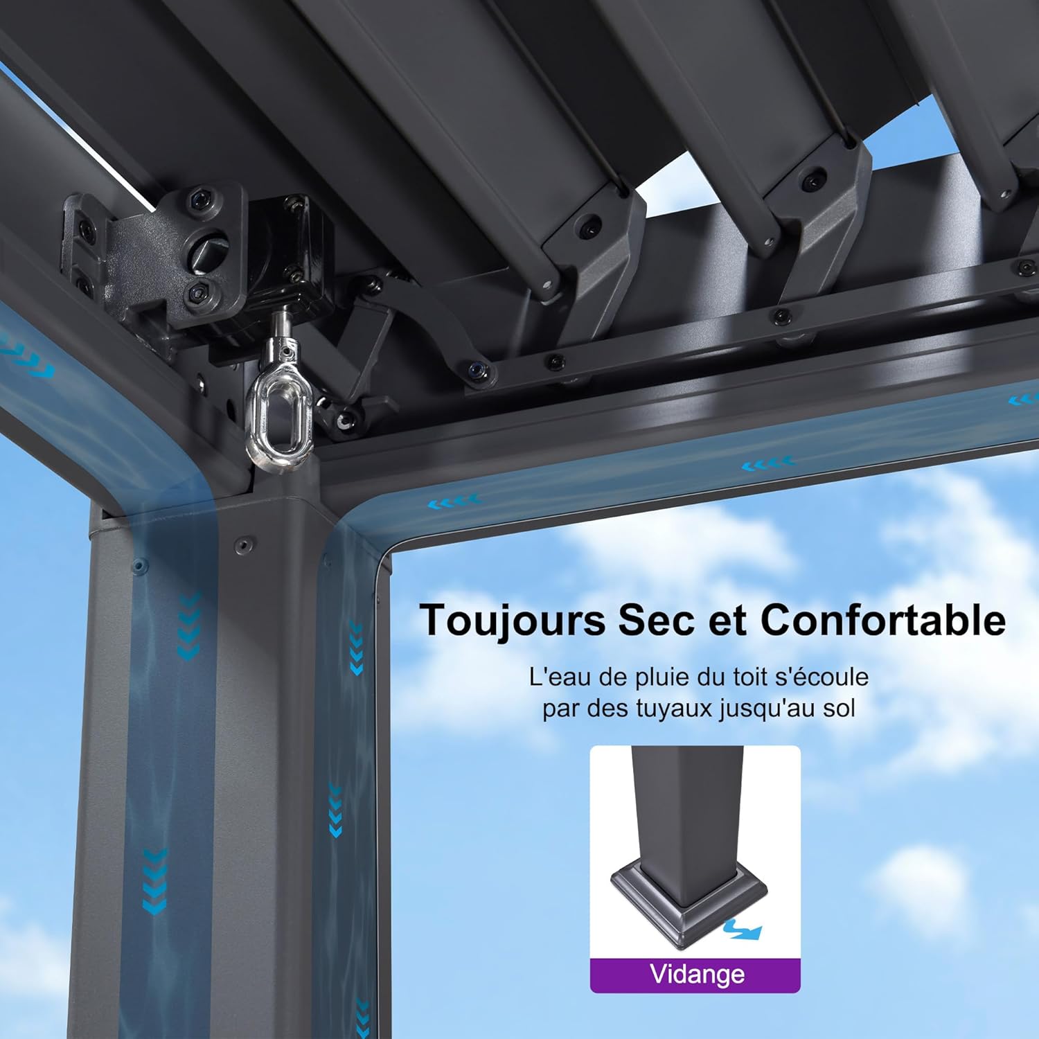bleujardin - pergola bioclimatique - 3x3,65m - aluminium, lames orientables, gris