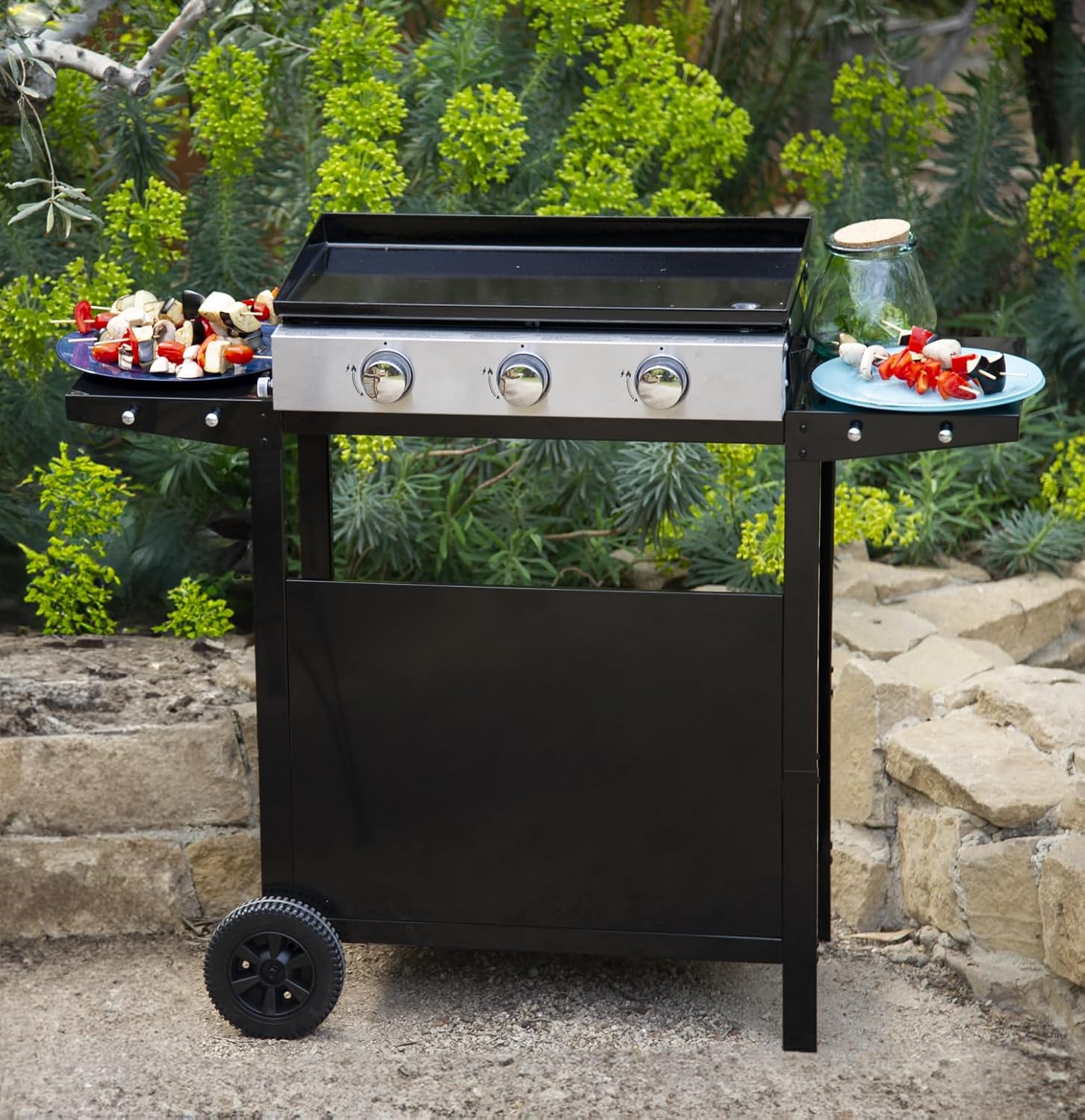 bleujardin - Plancha Mérida sur chariot 3 brûleurs 6kW 74x33 cm
