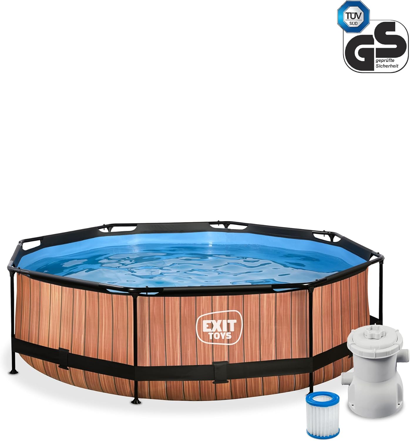 bleujardin Piscine Tubulaire Wood - ø300x76cm - Piscine Hors Sol Ronde avec Pompe Filtrante à Cartouche - Entrée Basse - Idéal pour Les Jeunes Enfants - Cadre Stable - Design Unique - Marron