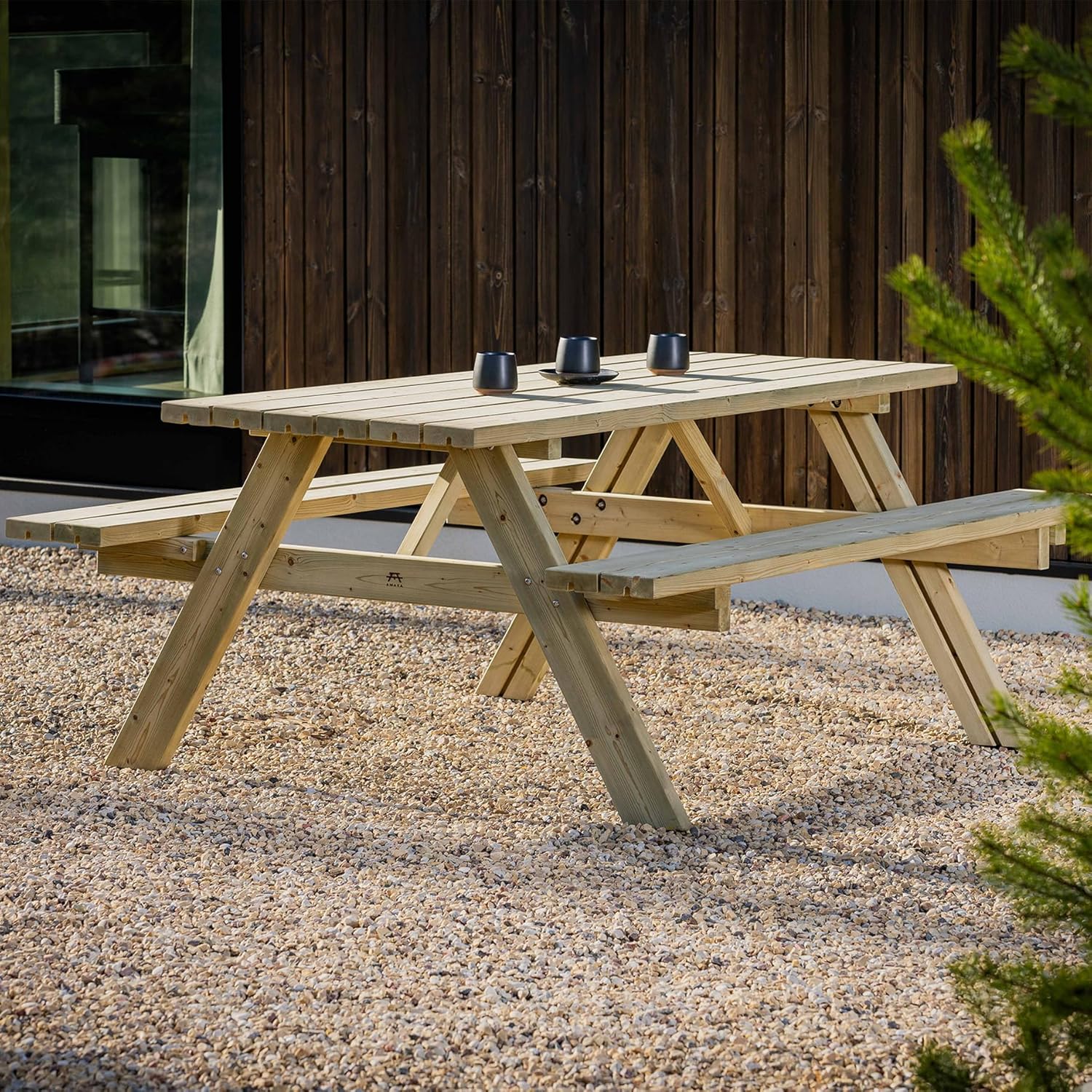 Table de Pique-Nique - Collection UNGURS - Résistante aux intempéries - Sièges pliants, idéale jardin_extérieur - bleujardin-