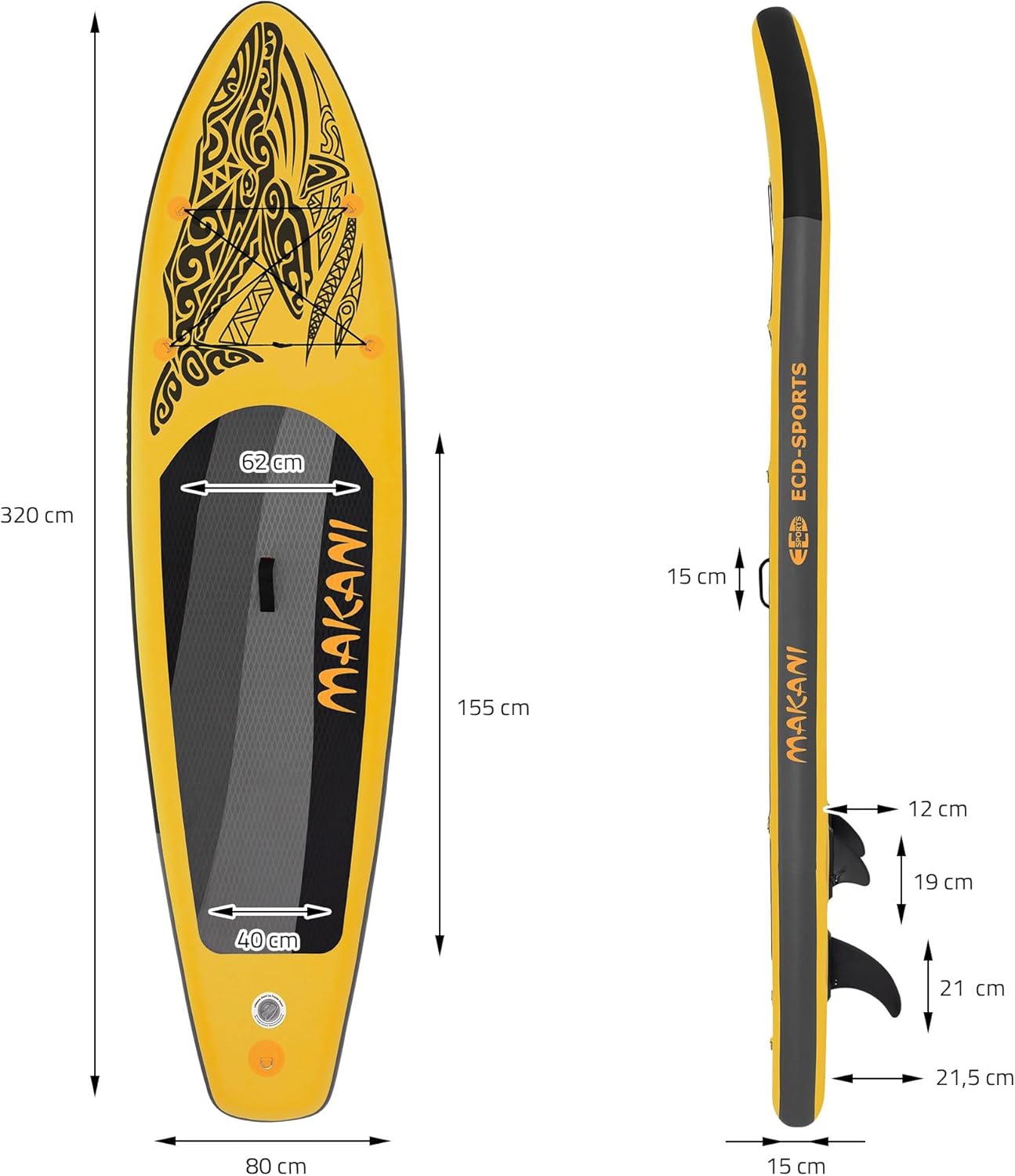 bleujardin - stand up paddle série gonflable - 305/308/320/380 cm - PVC, 120/150 kg, 10/15 cm épaisseur
