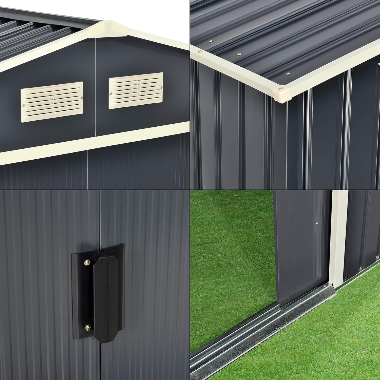 Abri de Jardin 15 m³ Robuste Cabane de Stockage Extérieur Cabane à Outils Toit à Pignon Tôles en Acier Galvanisées Gris Foncé