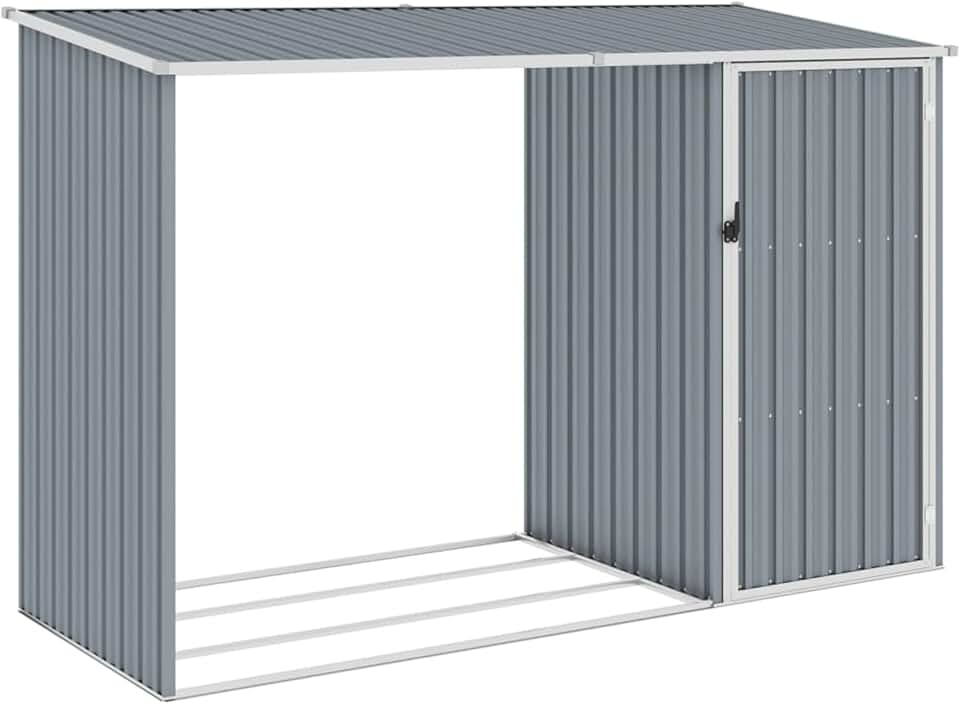 bleujardin - Abri de jardin 2 en 1 - étagère métal/gris - rangement bûches