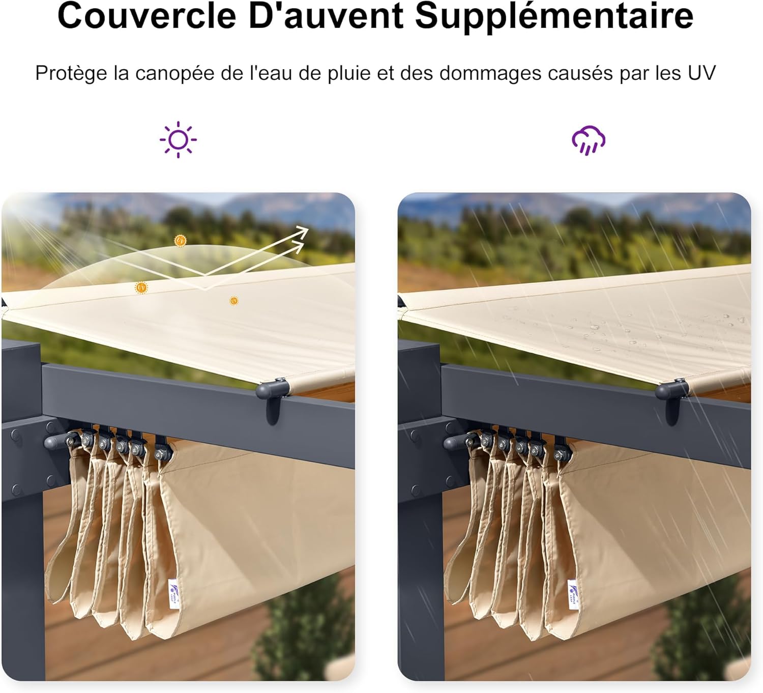 bleujardin - pergola aluminium - 4x3m - rideau, toit rétractable, kaki
