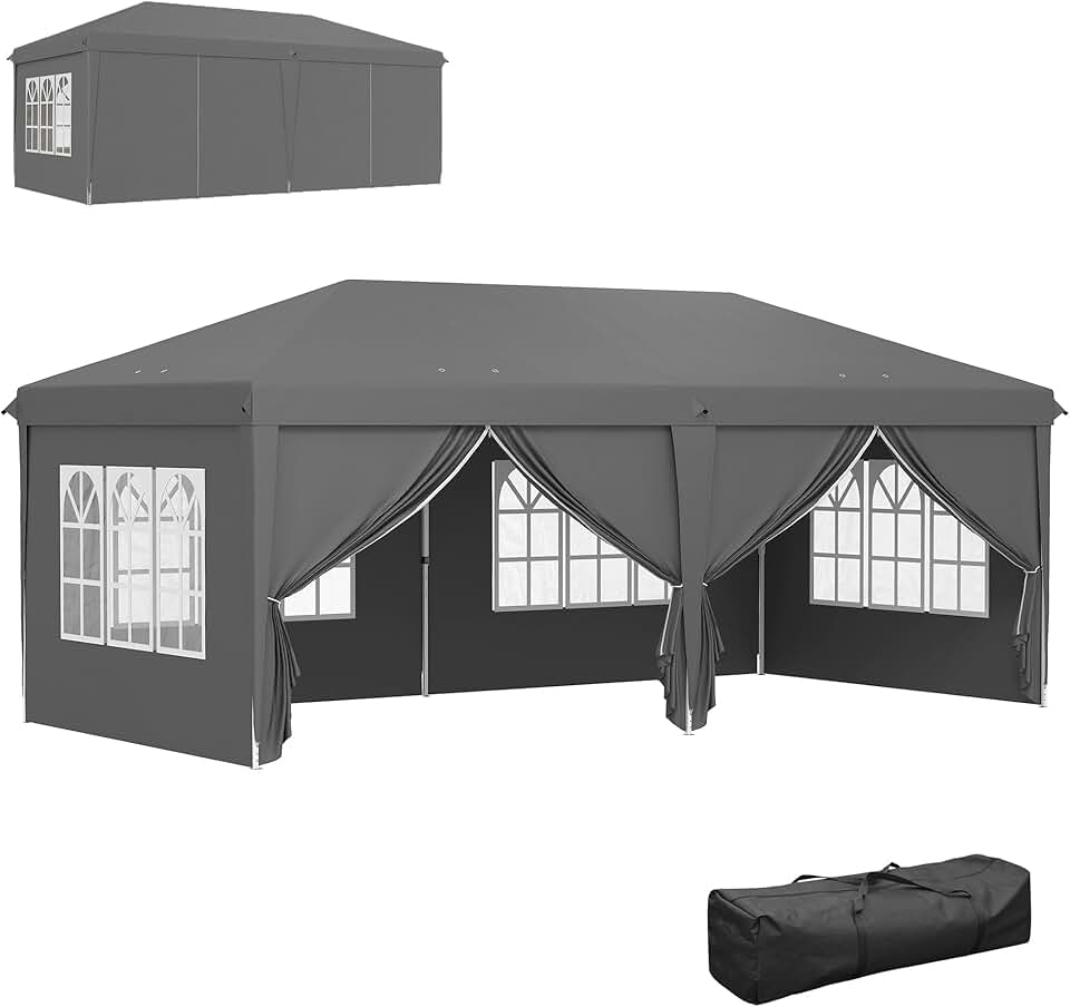 bleujardin - Tonnelle pliable 3x6m acier renforcé, côtés amovibles, gris