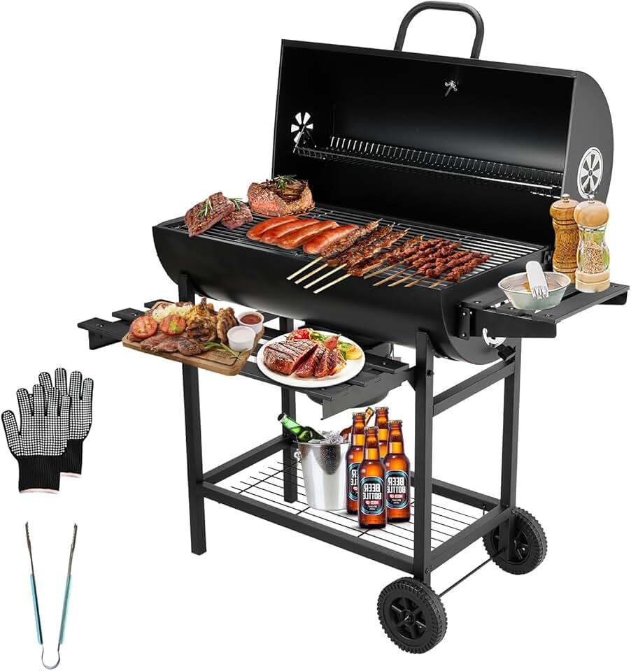 bleujardin - Barbecue XXL - grille, gants, thermomètre, tiroir à cendres