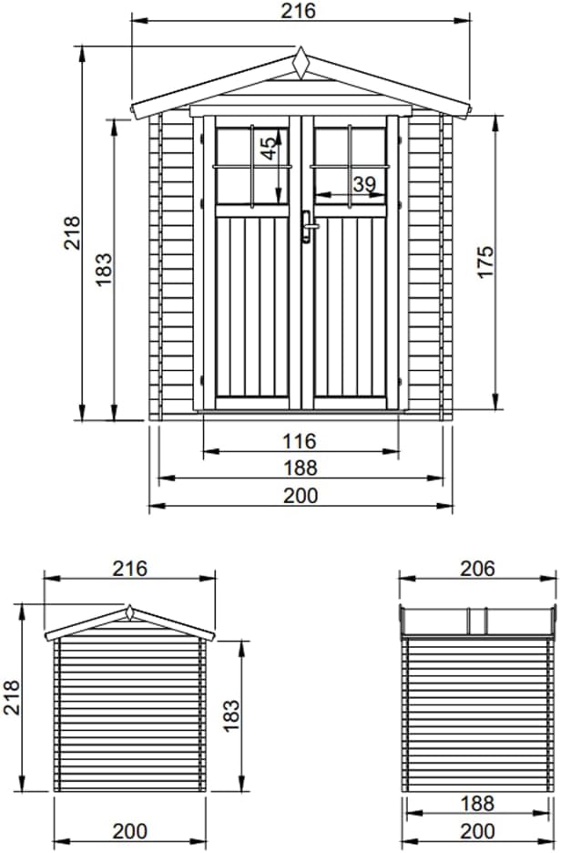 Abri de Jardin en Bois avec Sol TRAITÉ Porte verrouillable de Haute qualité - Stockage extérieur I216xL206xH218 cm/ 3.53 m2 - Toit imperméable, fenêtres bleujardin M343F+M343G
