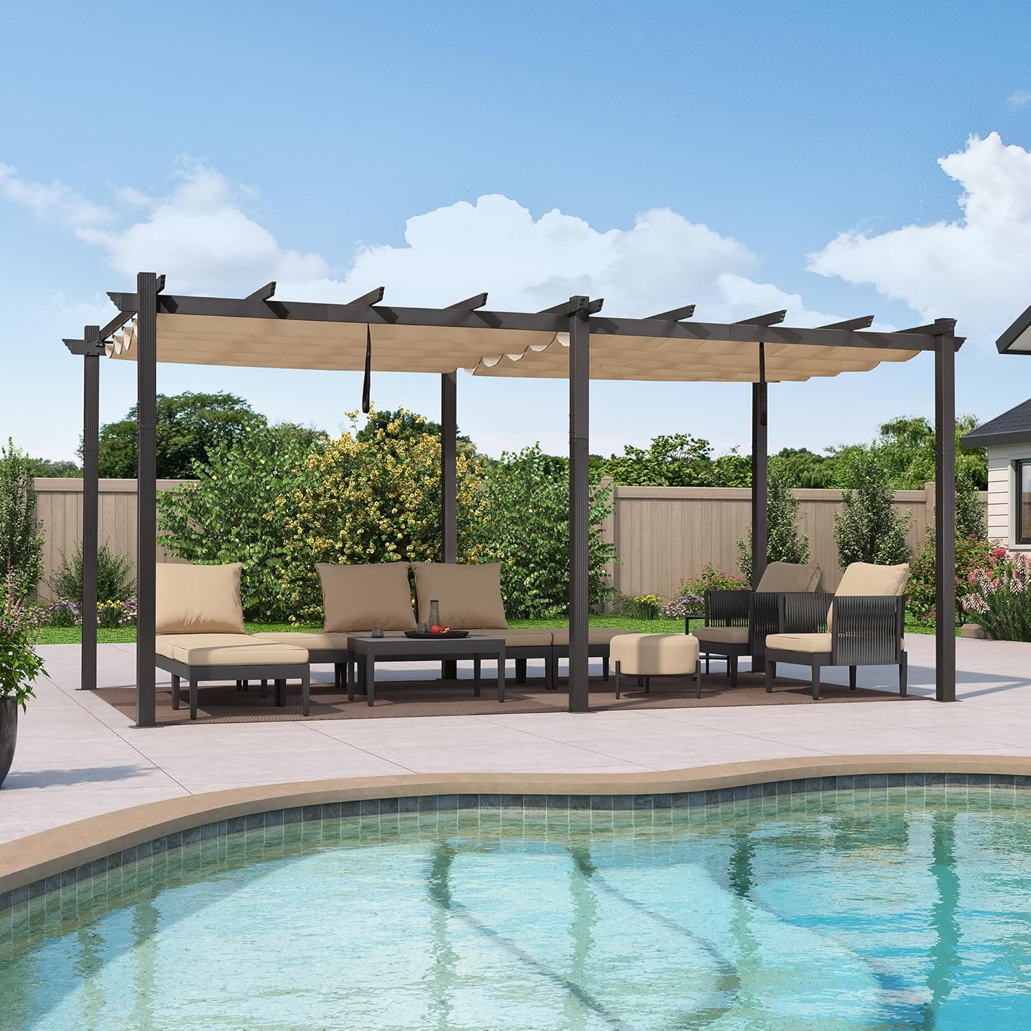 bleujardin - Pergola aluminium 5,5x3m toit coulissant extérieur
