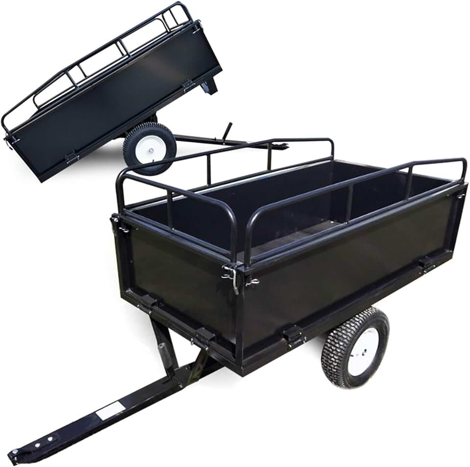 bleujardin Remorque basculante sur pneus – 200 x 78 x 94,5 cm – avec Main Courante et Parois Amovibles – Dispositif d’attelage Universel – Jardinage, Transport