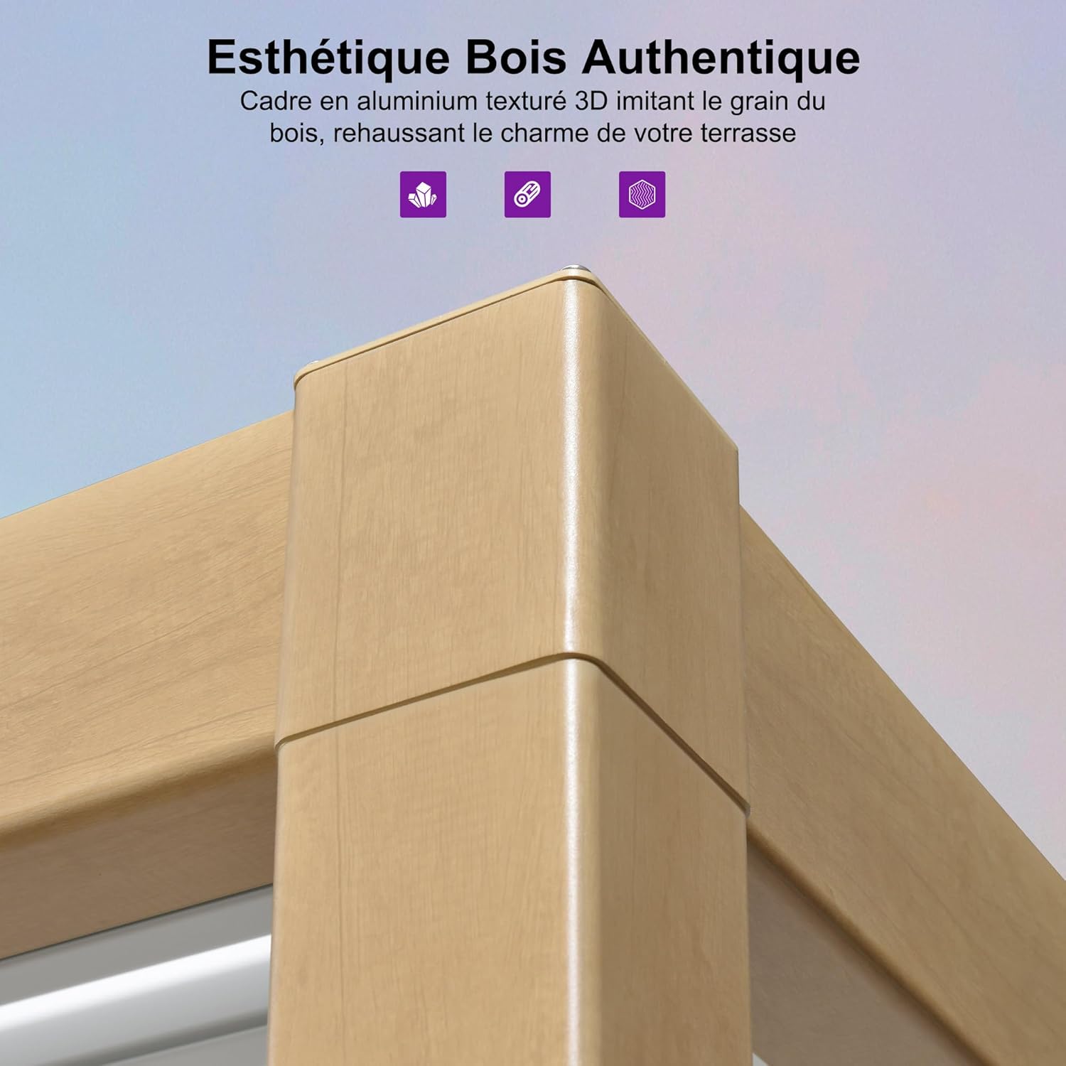 bleujardin - Pergola effet bois - 3.5x6.35m - LED, lames orientables, étanche