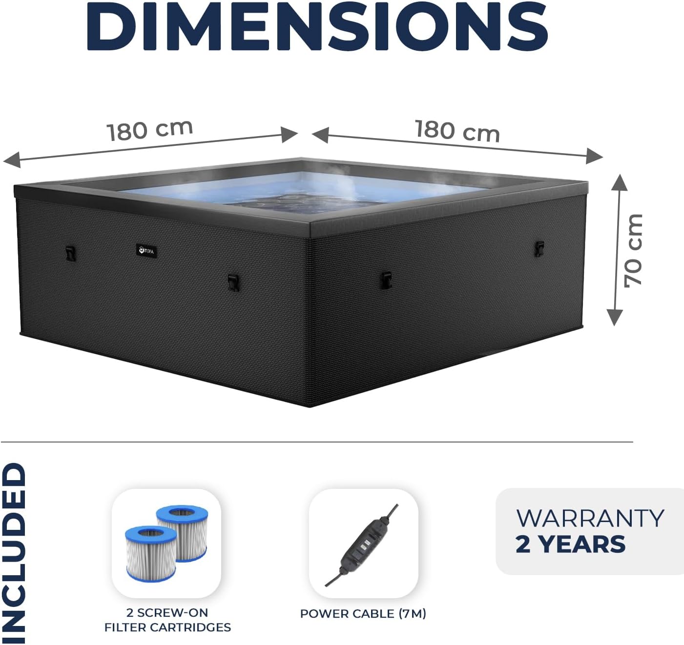 bleujardin - Spa - Celestia - Semi-Rigide Carré 6 Places – Construction Portable en Mousse, Chauffage intégré et Couverture économe en énergie – Volume 1100l - Ø180xH70cm - Charcoal Black