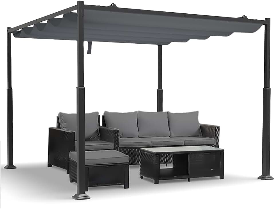 bleujardin - Pergola rétractable 3x3m - métal, toile polyester haute densité