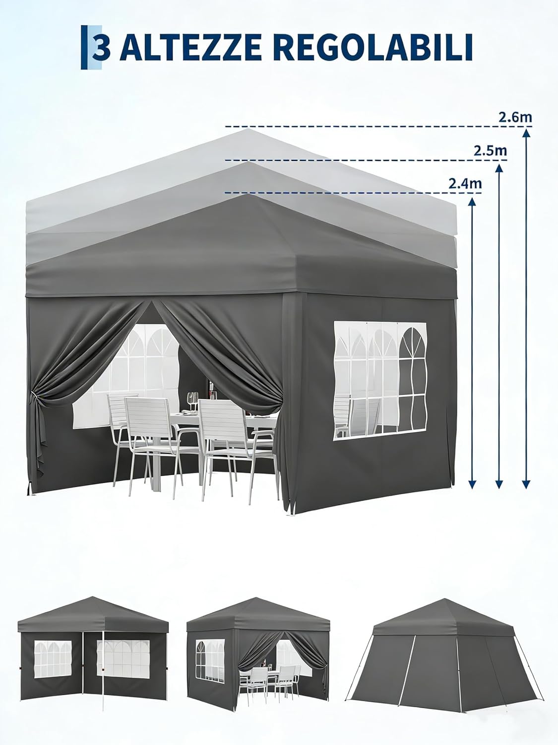 Gravee - tonnelle pliante jardin - 3x3m - imperméable, anti-UV, parois, sac