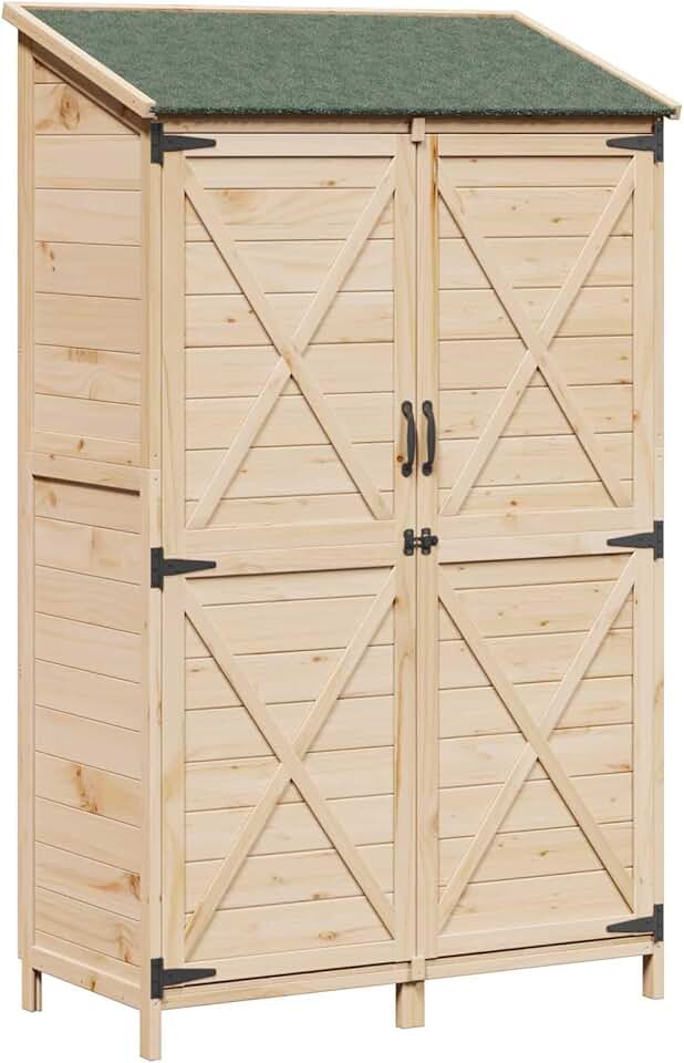 bleujardin - Abri de jardin bois naturel - 106x56x176,5cm - spacieux, aéré, résistant intempéries