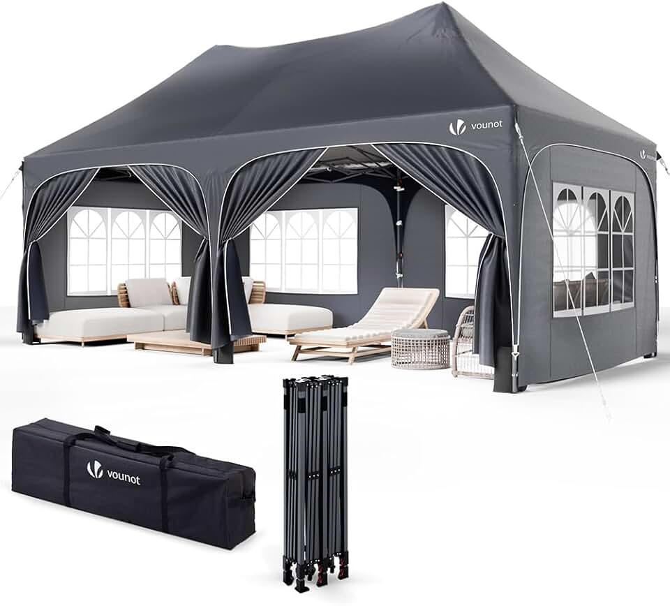 bleujardin - Barnum pliant 3x6m - 6 parois amovibles, sacs de sable, imperméable, anti-UV, gris