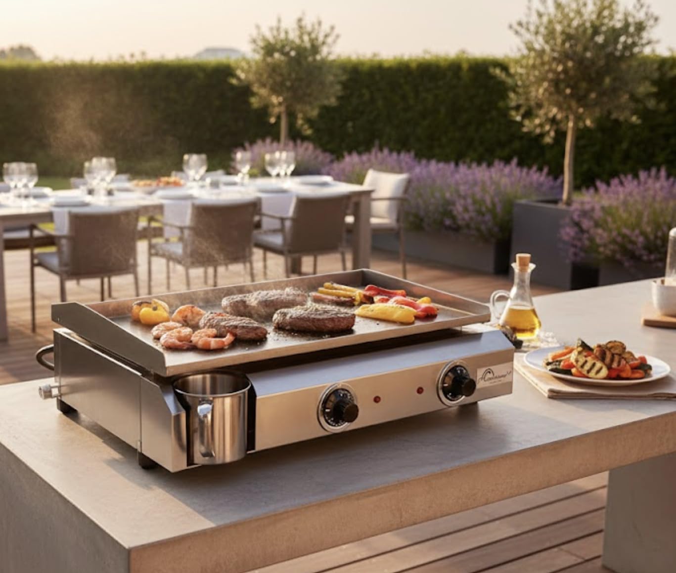 bleujardin - Plancha électrique 2 zones inox 3000W, 60x40cm - 8679