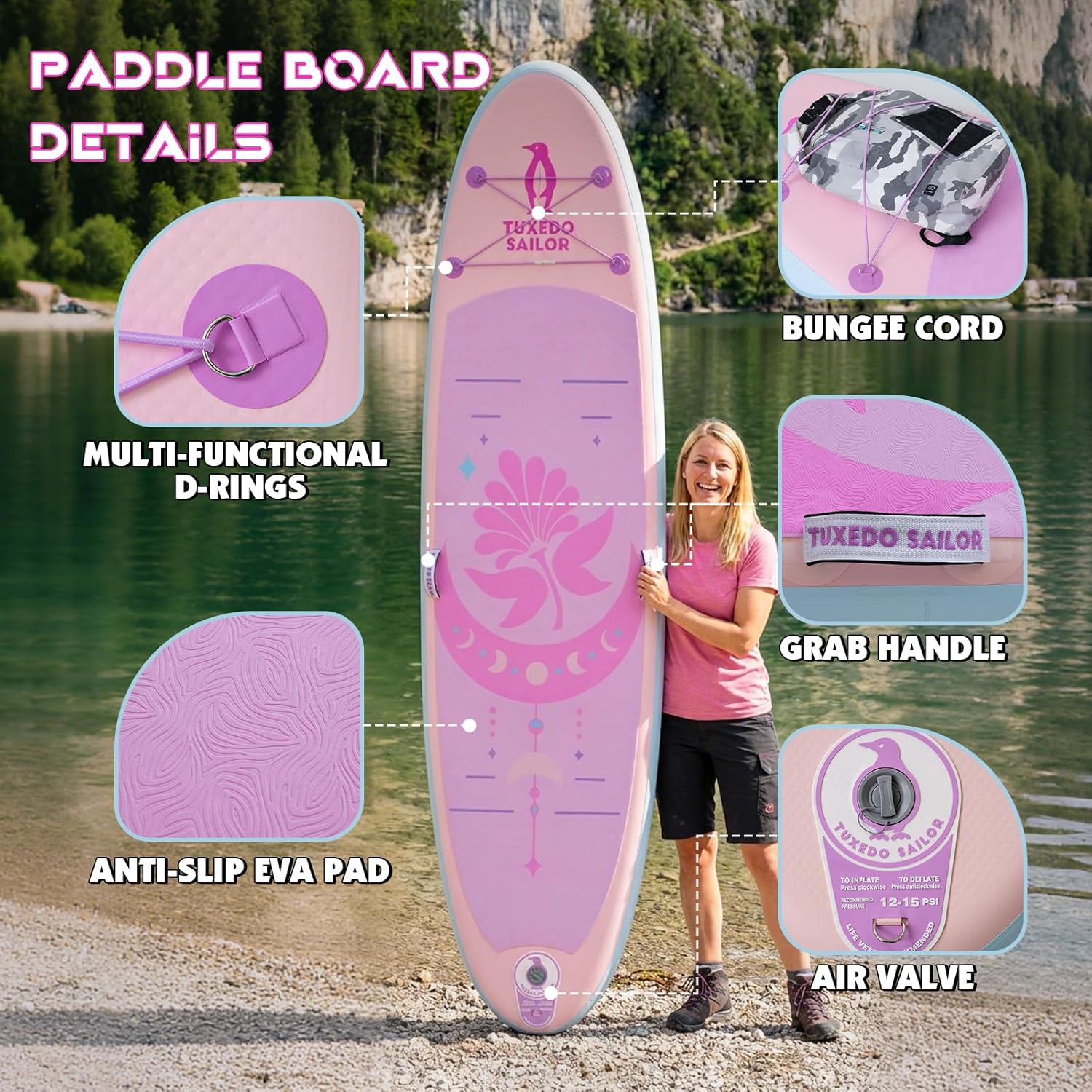 bleujardin - Paddle Gonflable Adulte - planche SUP - accessoires complets - dimensions standards