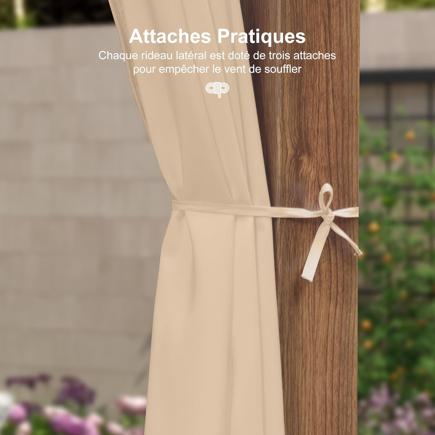 bleujardin - Pergola alu finition teck 4x3m - toile rétractable, rideau, kaki