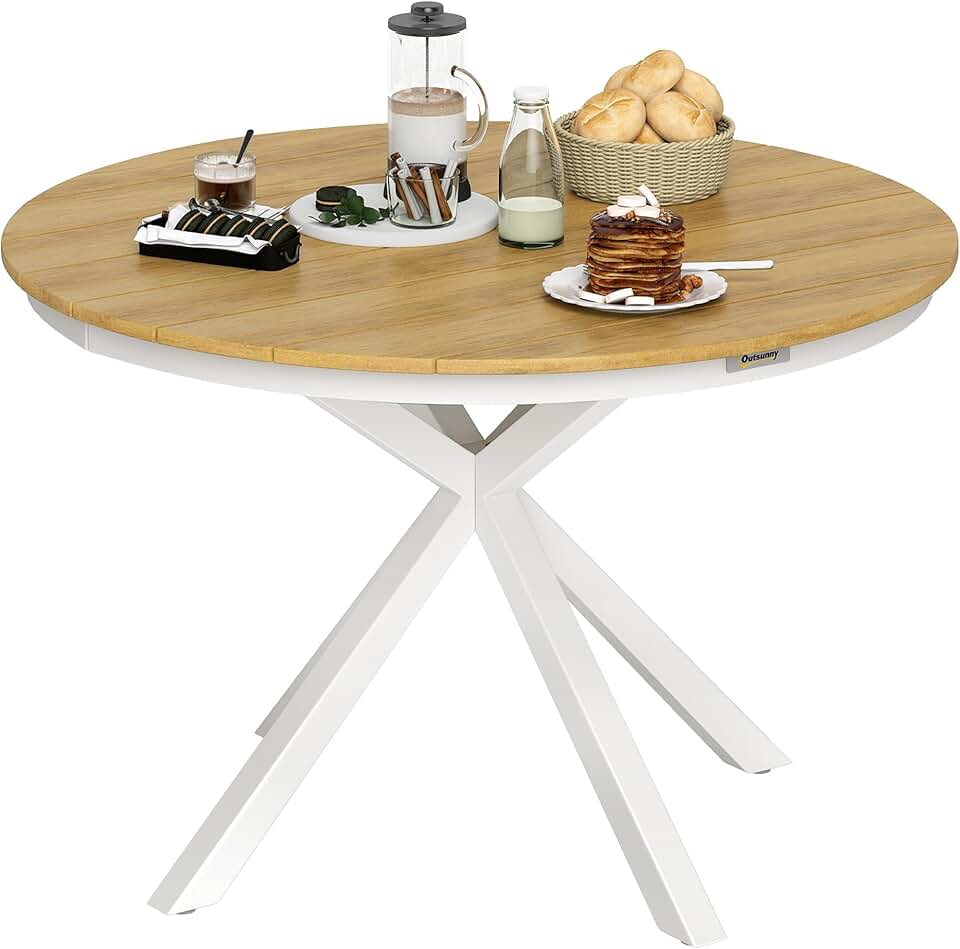 bleujardin - table ronde de jardin ø118 cm - aluminium, effet bois, pieds réglables