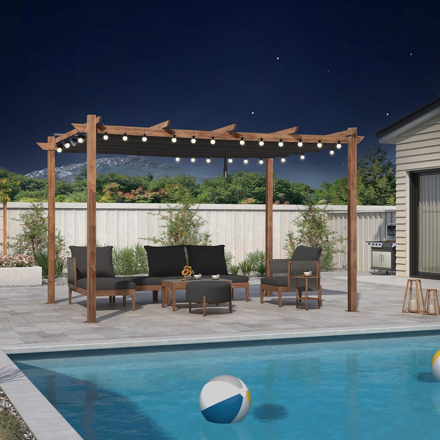 bleujardin - Pergola aluminium - 4x3m - éclairage intégré, toit rétractable