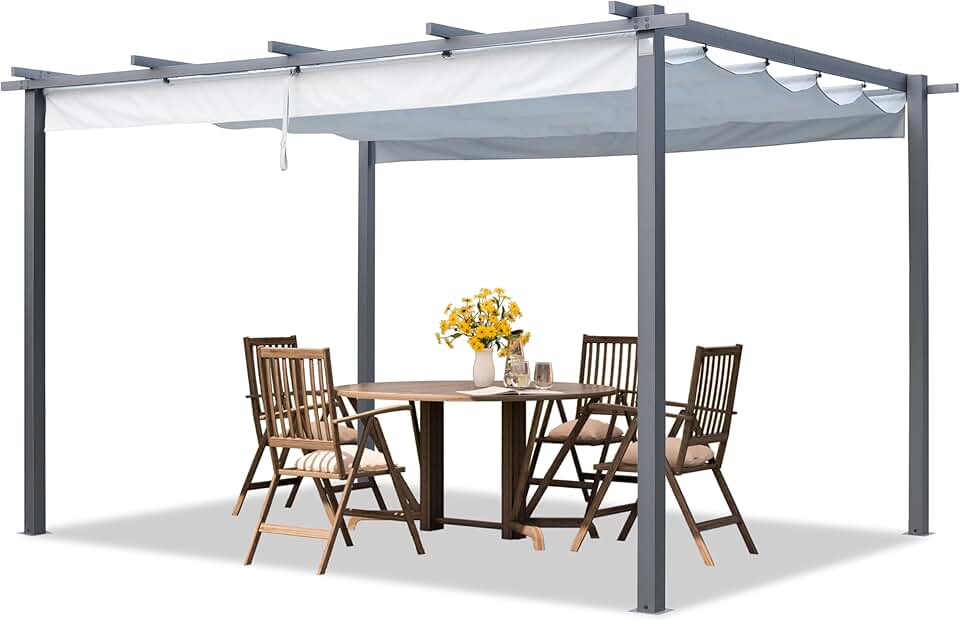bleujardin - Pergola pavillon série - 3x4 m, toit rétractable, acier, gris