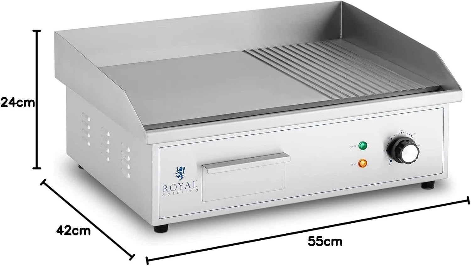 bleujardin - Plancha électrique professionnelle - 548x350 mm - 3000 W, plaque lisse et rainurée - RCPG42-M