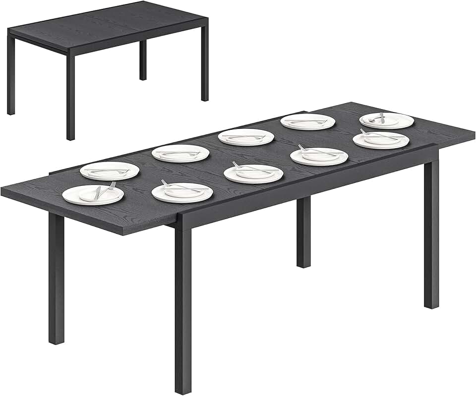 bleujardin - Table Extensible - 154-214 cm - Aluminium bois, pieds réglables, 8-10 pers.
