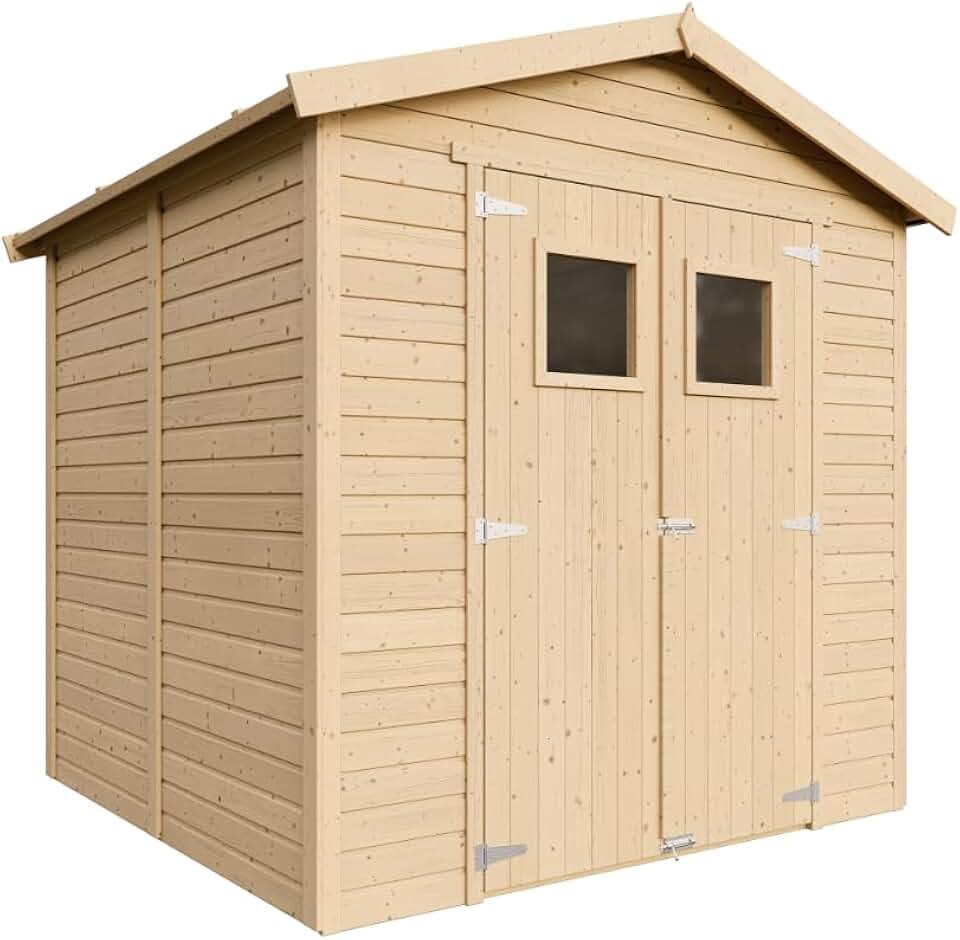 Abri de Jardin en Bois Naturel - Stockage extérieur avec fenêtres H228x222x233 cm/4,2 m² Hangar en Bois Naturel - Atelier Rangement Outils et vélos- bleujardin M351
