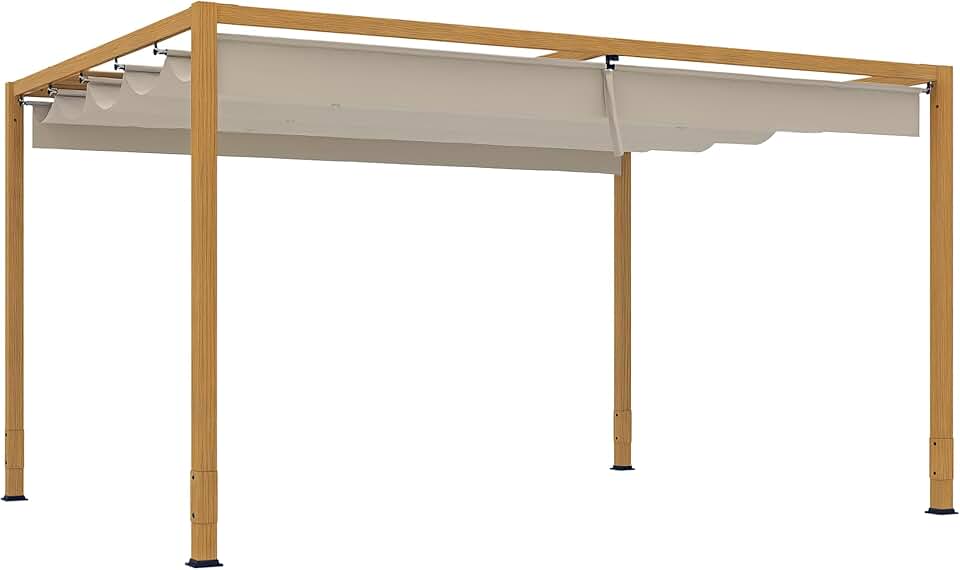 bleujardin - Pergola aluminium série bois naturel - 4x3m - toit rétractable, drainage intégré
