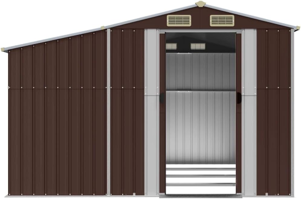Abri de jardin en acier - 277x365,5x179cm - support bois, 4 aérations