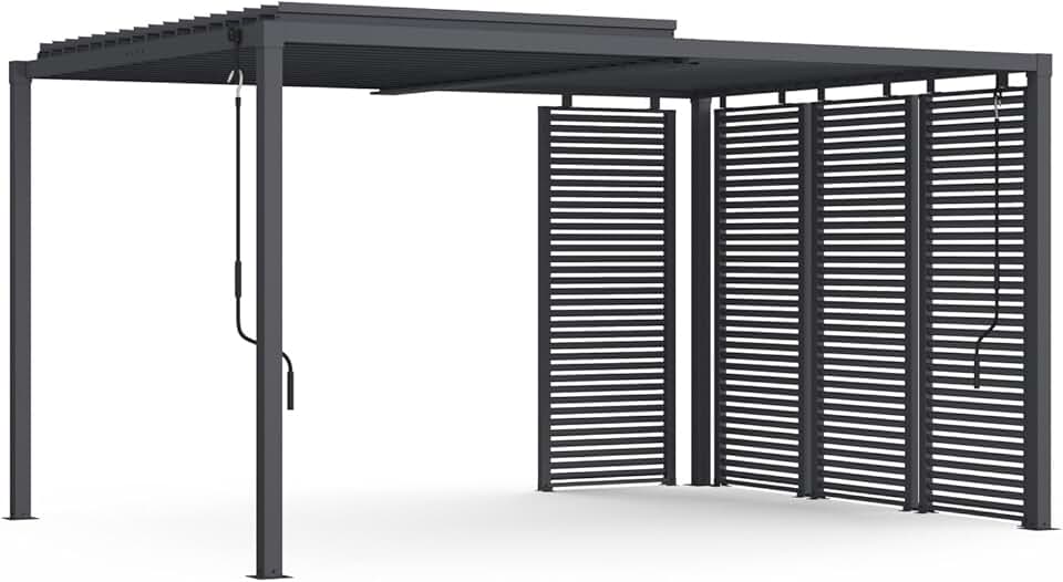 bleujardin - Pergola bioclimatique acier 3x4m lames orientables gris