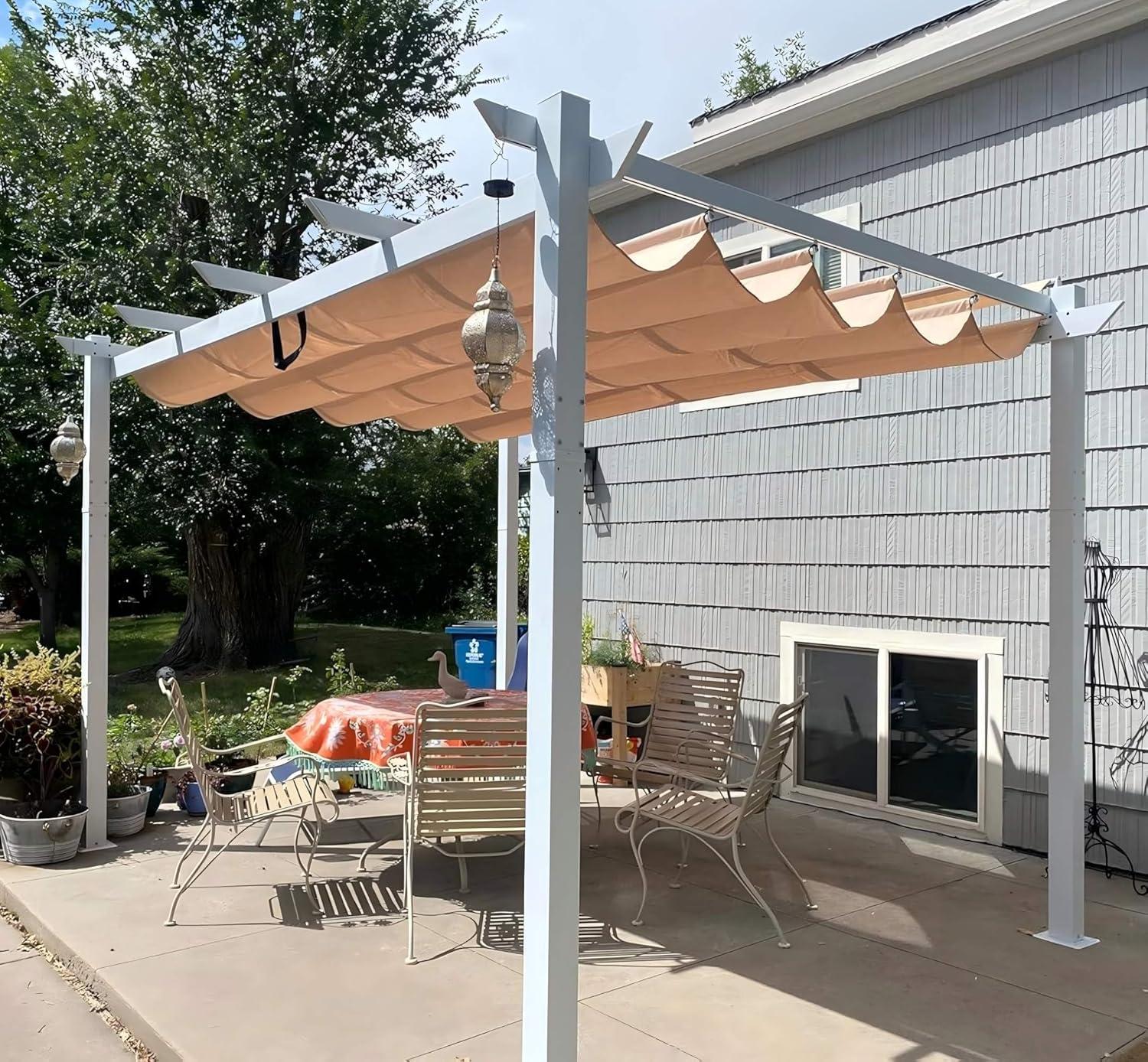 bleujardin - Pergola aluminium - 4x3m - éclairage intégré, toit kaki
