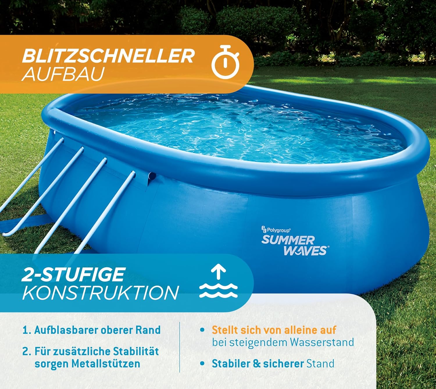 bleujardin Quick Up Kit complet de piscine - Ovale - 457 x 305 x 107 cm - Bleu - Piscine hors-sol et piscine avec pompe à filtre, échelle, tapis de sol et bâche
