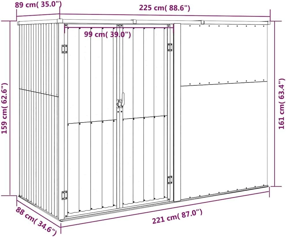 bleujardin Abri à Outils de Jardin Gris 225x89x161 cm Acier galvanisé, Maison & Jardin, Pelouses & Jardins, Vie en extérieur, Structures extérieures, Cabanes & abris de Jardin, Gris, (Poids 36.62KG)