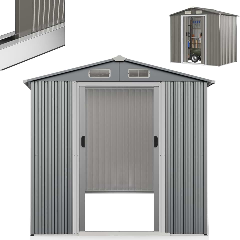 bleujardin - abri de jardin métal - 182x129x186cm - double porte, toit appenti, volets - 3,6M3-2,2M2