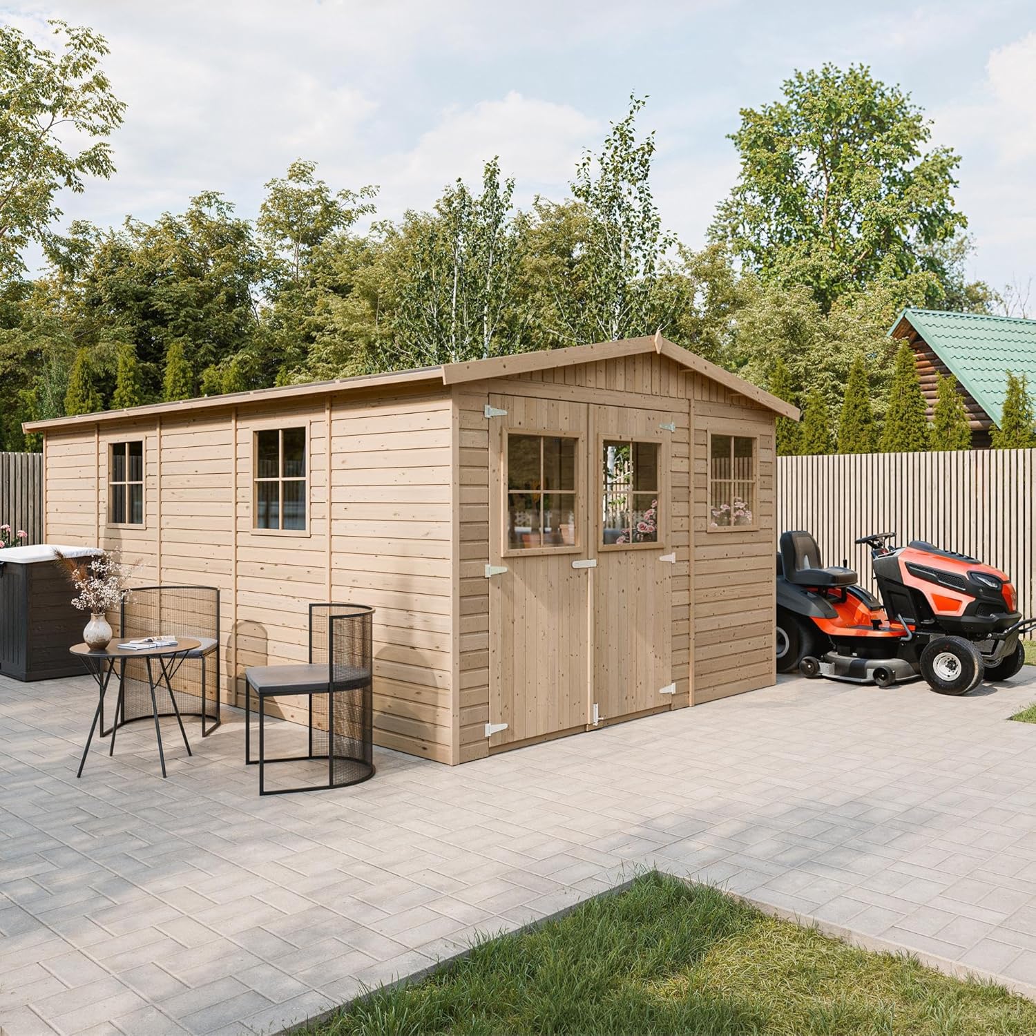ABRI de Jardin en Bois Exterieur avec Les PLANCHERS IMPRÉGNÉ - Chalet en Pin/épicéa- H226x324x516 cm/15 m²- Construction de Panneaux- Rangement pour vélos, Remise à Outils- bleujardin M337+M337G