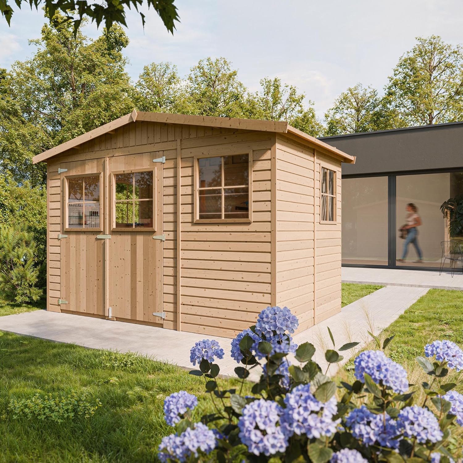 Abri de Jardin en Bois Exterieur avec Les PLANCHERS IMPRÉGNÉ- Cabane de Jardin en Pin/épicéa-H226x324x216 cm/6m2- Construction de Panneaux- Rangement pour vélos, Remise à Outils- bleujardin M334+M334G