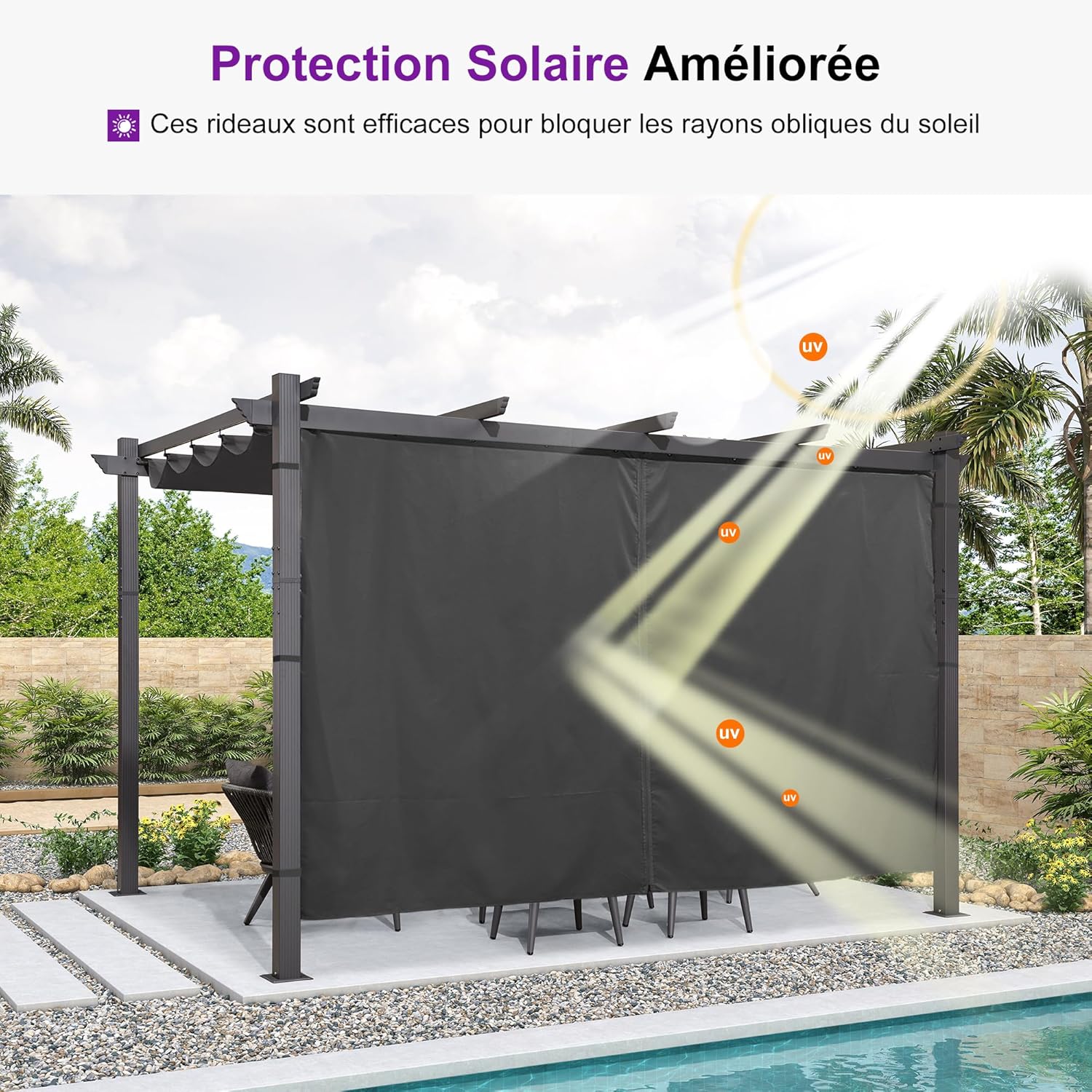 bleujardin - pergola aluminium série 4x3m rideau toit coulissant gris