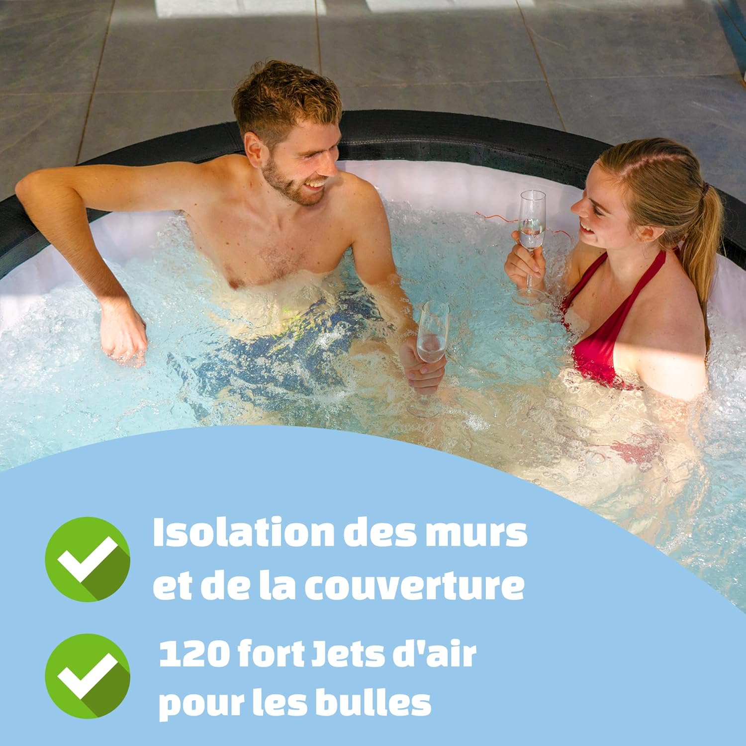 bleujardin - Leather Premium Spa extérieur 184x73cm - 4 places, chauffage, 120 jets air