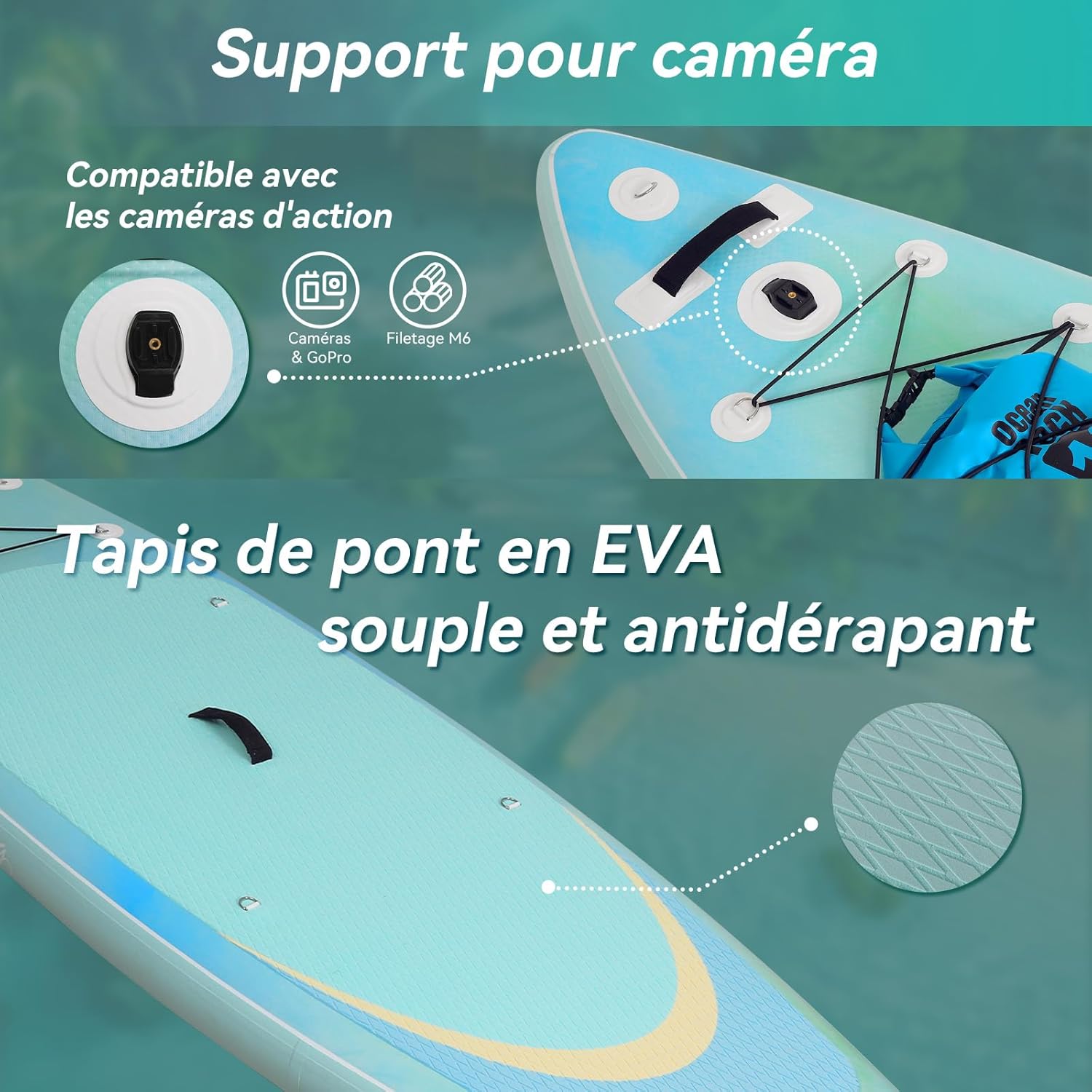 bleujardin - paddle gonflable adulte - 320/335cm - 2 places, siège kayak, pagaie alu, support caméra, pompe, 150 kg