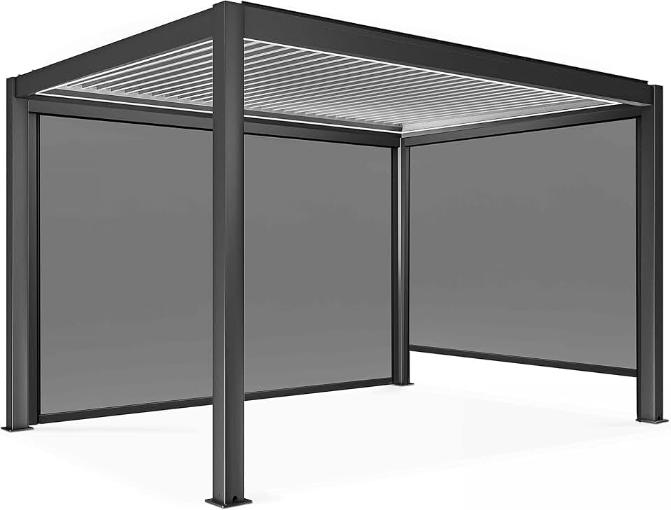 bleujardin - Pergola bioclimatique motorisée autoportée 3x4m, LED, stores