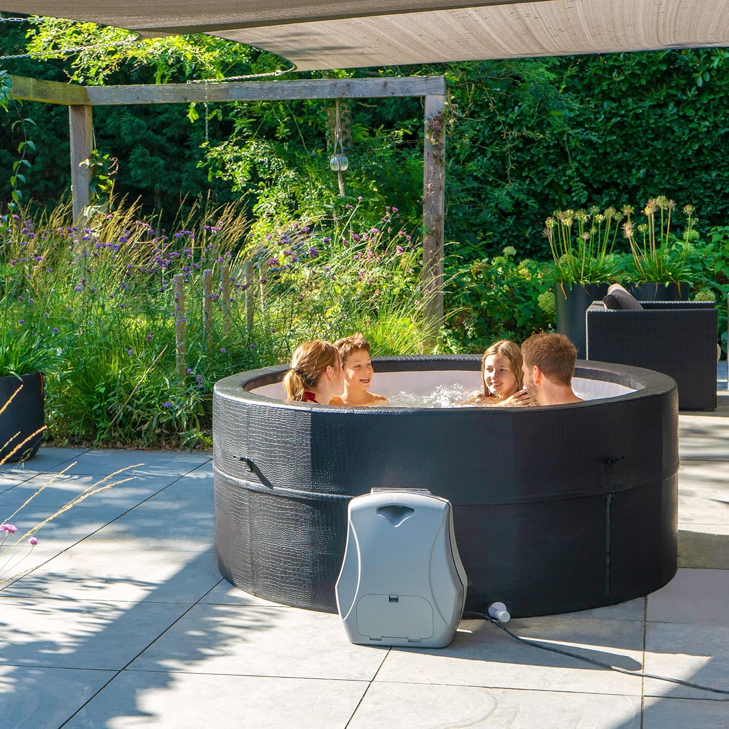 bleujardin - Leather Premium Spa extérieur 184x73cm - 4 places, chauffage, 120 jets air