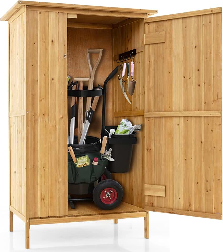 bleujardin - armoire jardin bois - 3 étagères, toit asphalte, porte verrouillée