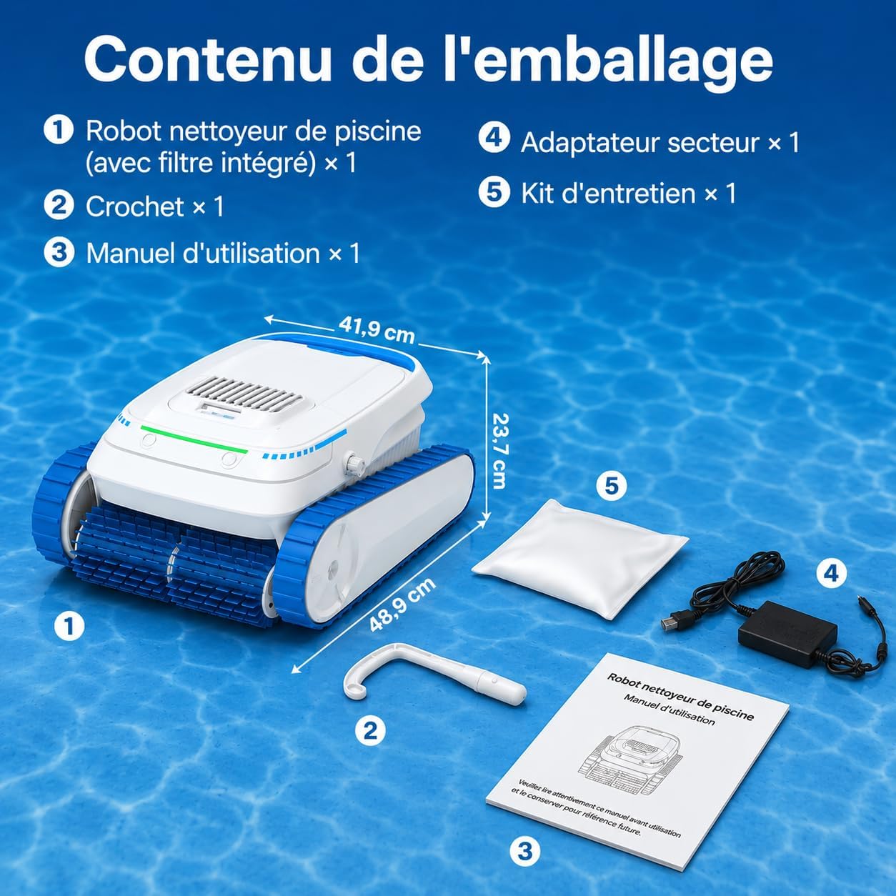 (2026 Mise à Niveau) Robot de Piscine QD40 Sol et Paroi, Nettoyage Ligne d'eau, Navigation Intelligente, Aspirateur Puissant 18927 L/H avec contrôle par App, pour piscines jusqu'à 170㎡